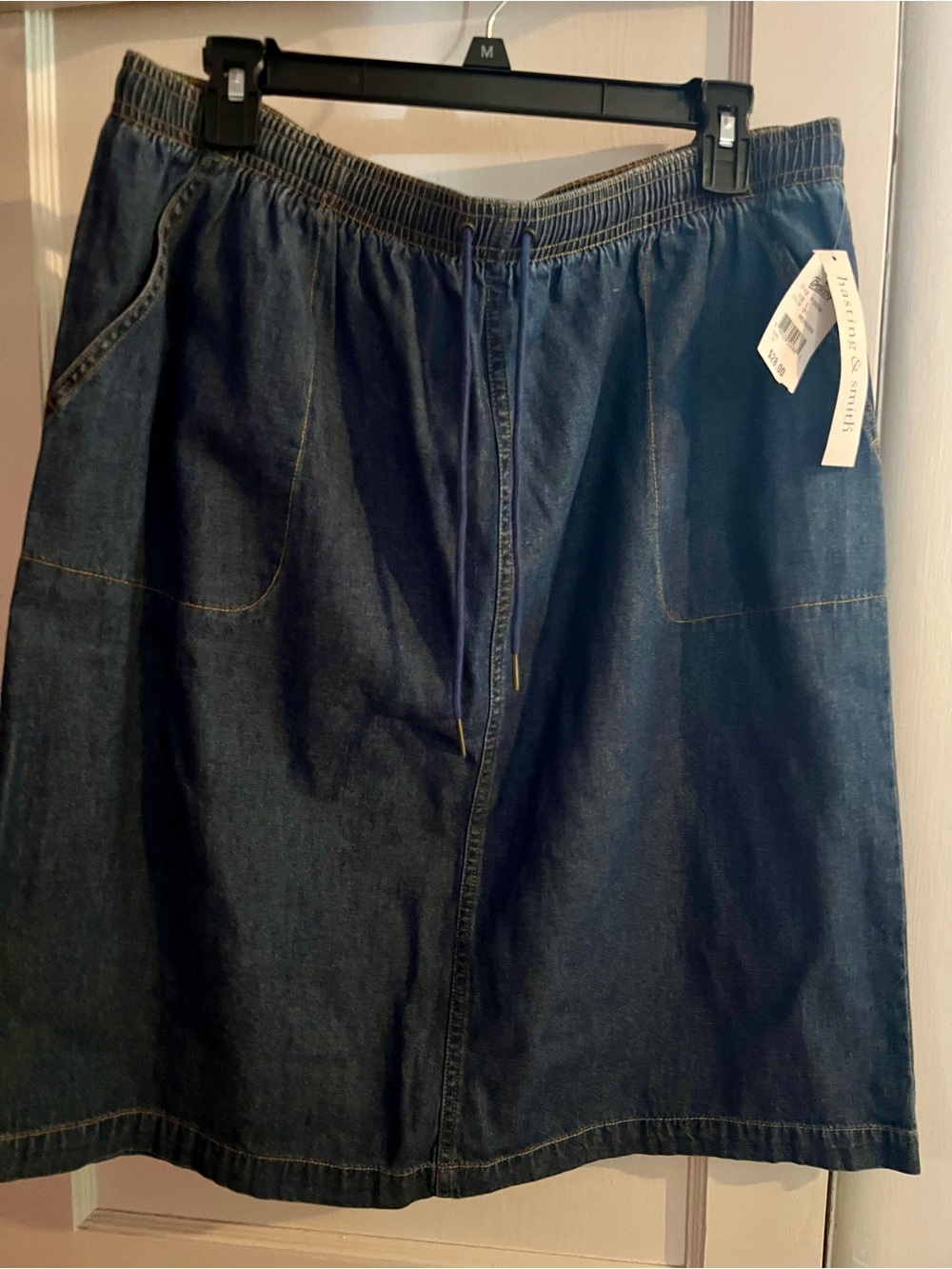 Casual Dark Blue Denim Drawstring Skirt